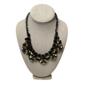 ALDO Chunky Black Yellow Crystal Rhinestone Statement Bib Necklace Edgy A1-45